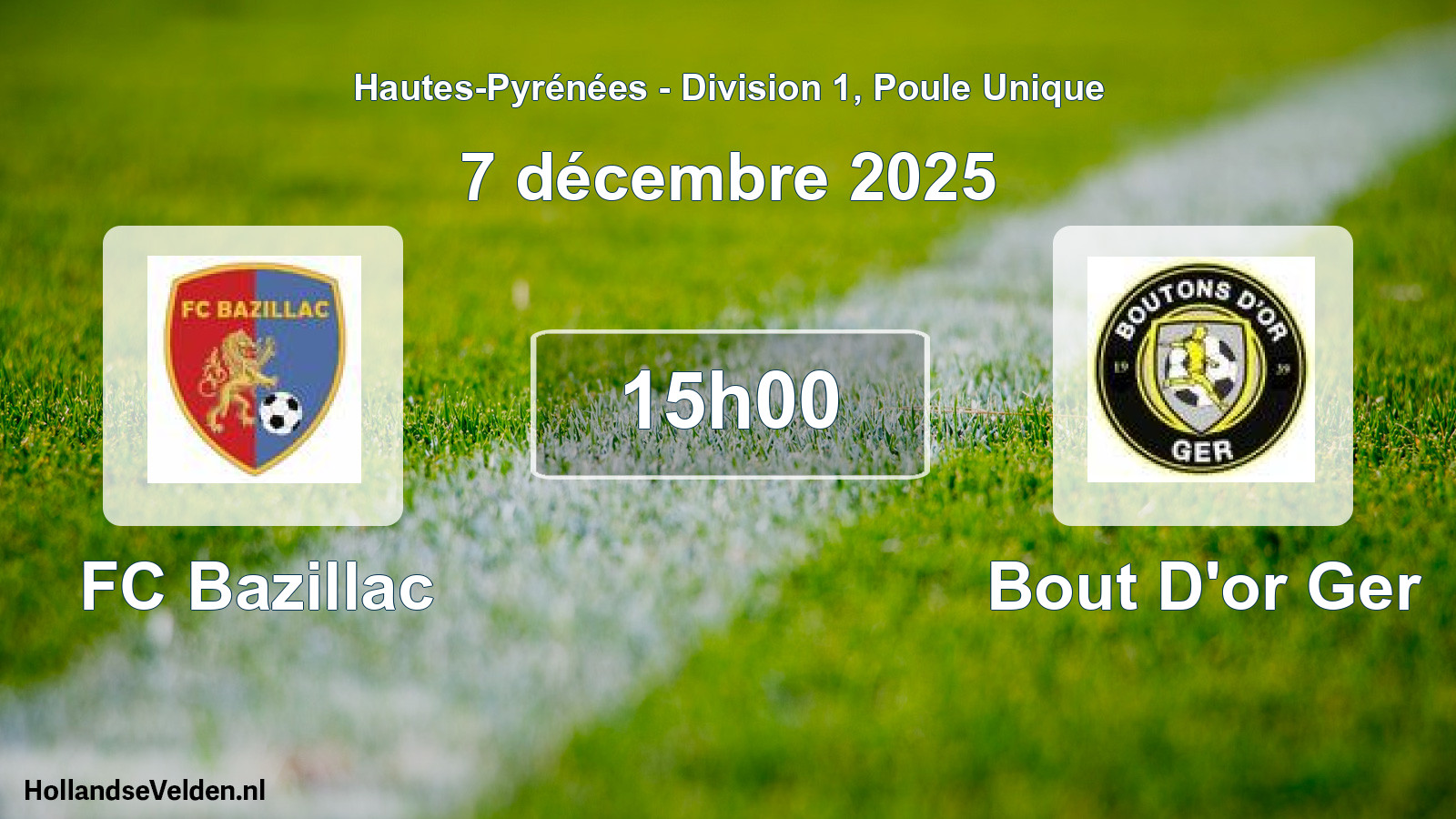 Match programmé: FC Bazillac - Bout D'or Ger (7 décembre 2025)