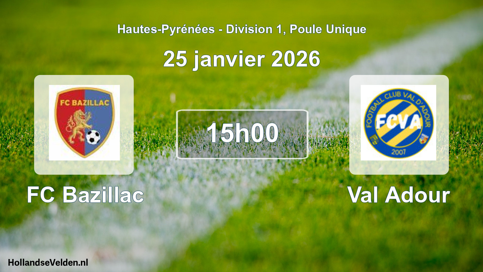 Match programmé: FC Bazillac - Val Adour (25 janvier 2026)