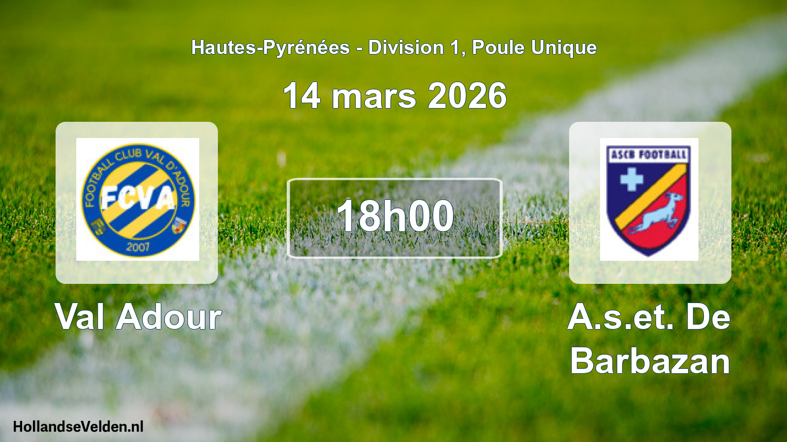 Match programmé: Val Adour - A.s.et. De Barbazan (14 mars 2026)