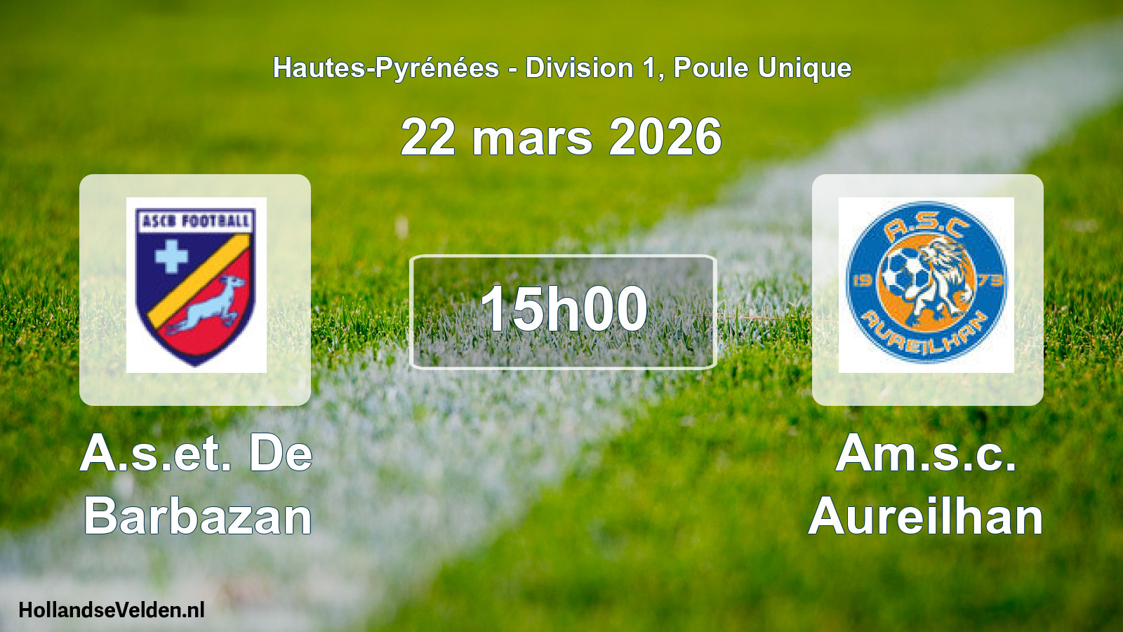 Match programmé: A.s.et. De Barbazan - Am.s.c. Aureilhan (22 mars 2026)