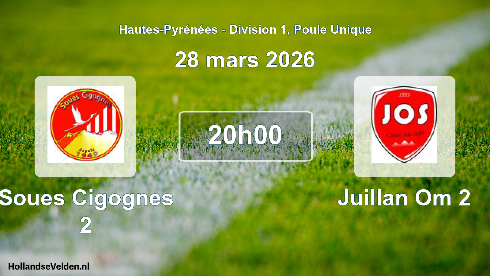 Match programmé: Soues Cigognes 2 - Juillan Om 2 (28 mars 2026)