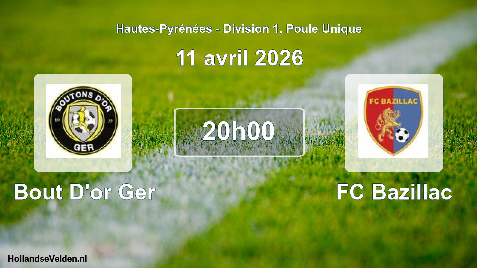 Match programmé: Bout D'or Ger - FC Bazillac (11 avril 2026)