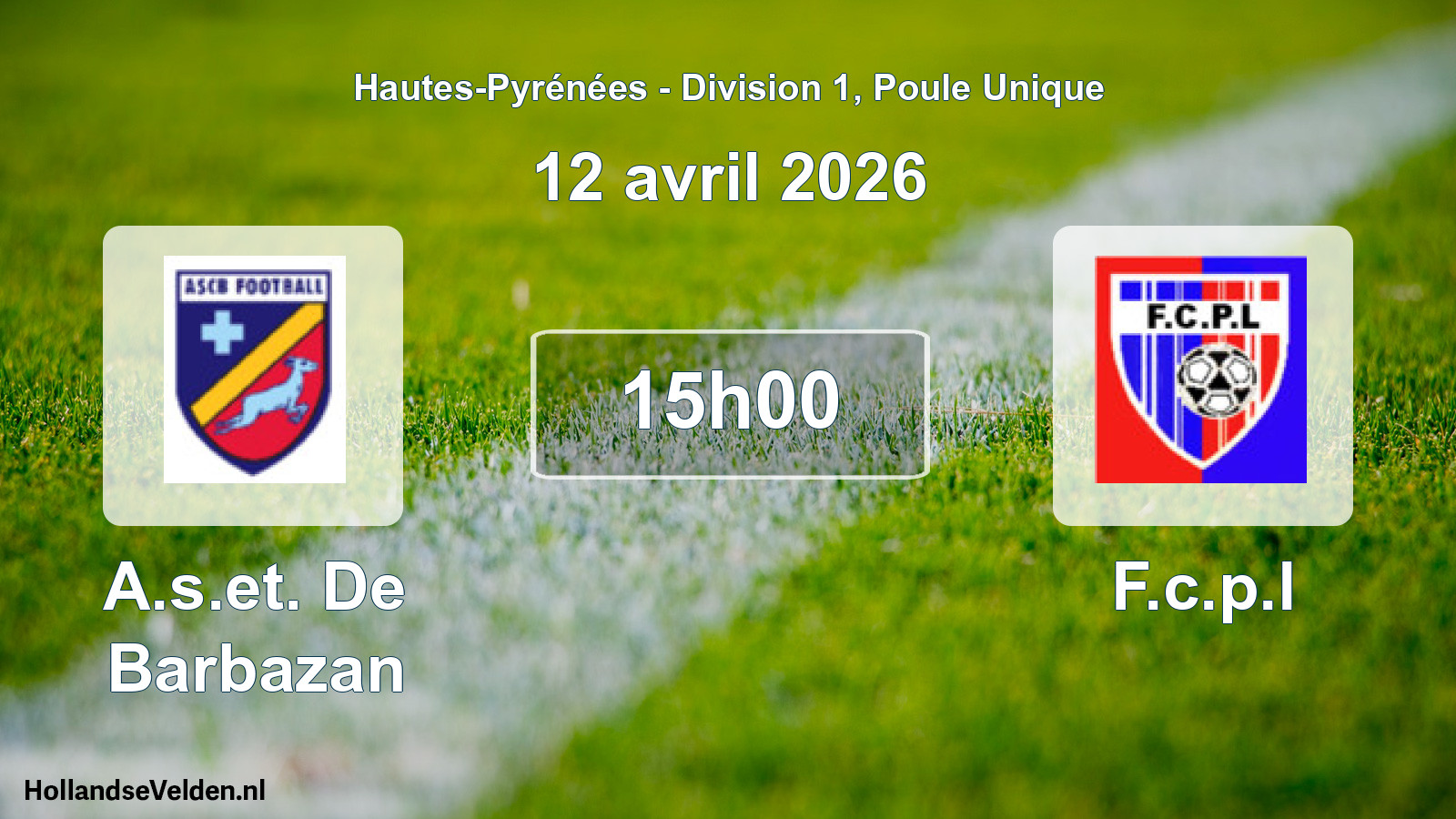 Geplande wedstrijd: A.s.et. De Barbazan - F.c.p.l (12 april 2026)