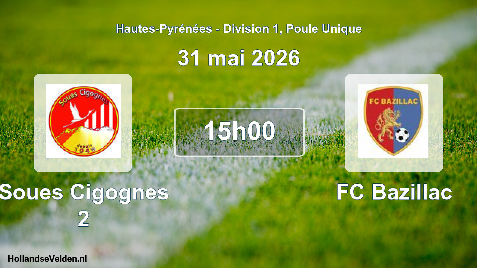 Match programmé: Soues Cigognes 2 - FC Bazillac (31 mai 2026)