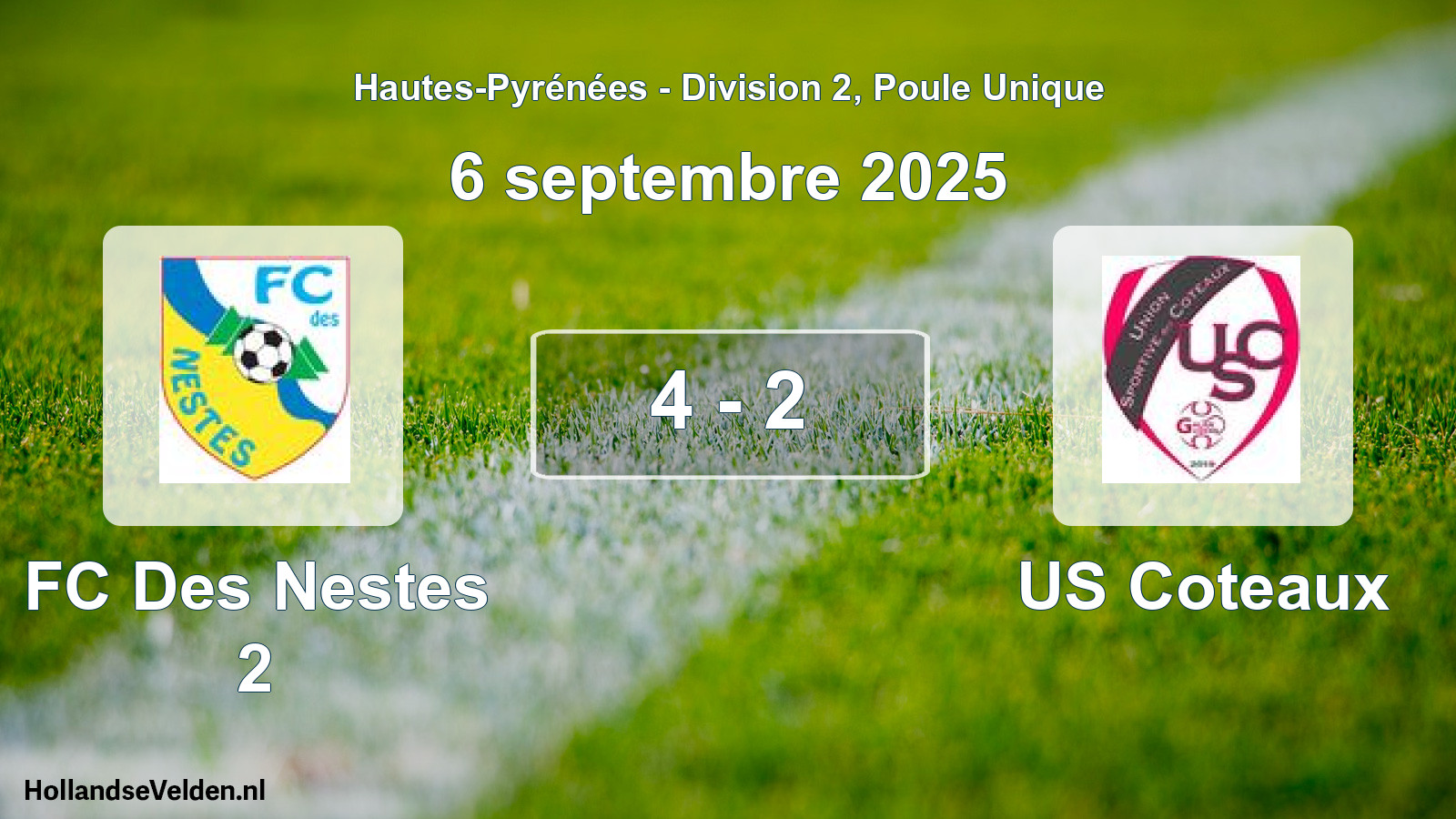 Total number of matches played: FC Des Nestes 2 - US Coteaux 4 - 2 (6 September 2025)