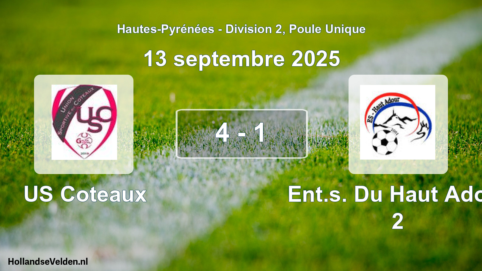 Total number of matches played: US Coteaux - Ent.s. Du Haut Adour 2 4 - 1 (13 September 2025)