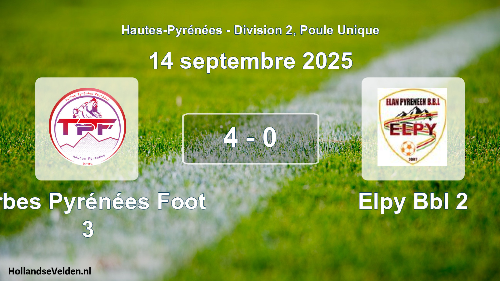 Total number of matches played: Tarbes Pyrénées Foot 3 - Elpy Bbl 2 4 - 0 (14 September 2025)