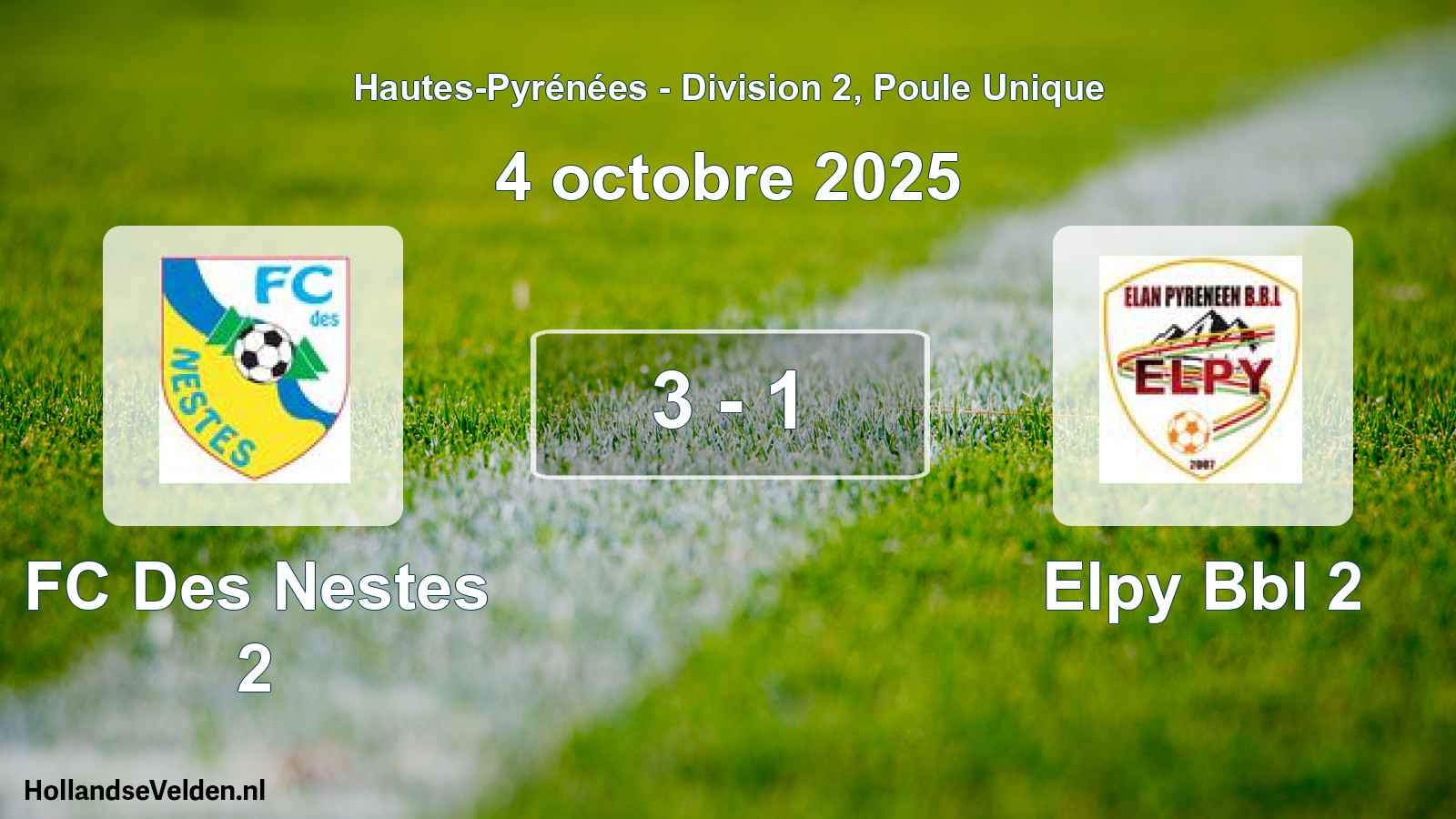 Match joué: FC Des Nestes 2 - Elpy Bbl 2 3 - 1 (4 octobre 2025)