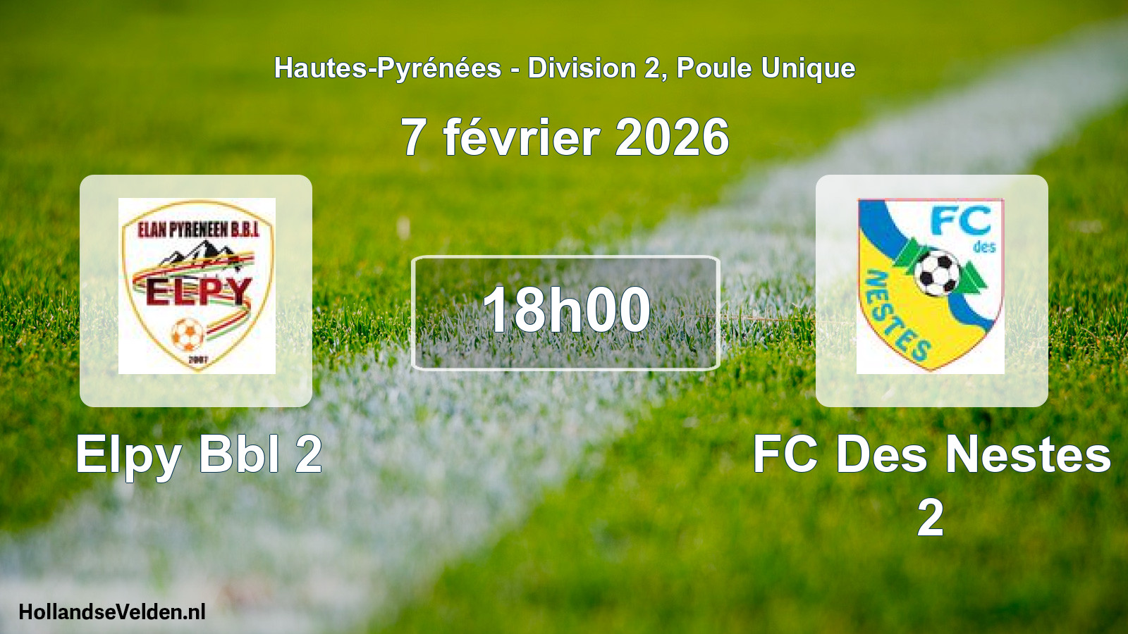 Geplande wedstrijd: Elpy Bbl 2 - FC Des Nestes 2 (7 februari 2026)
