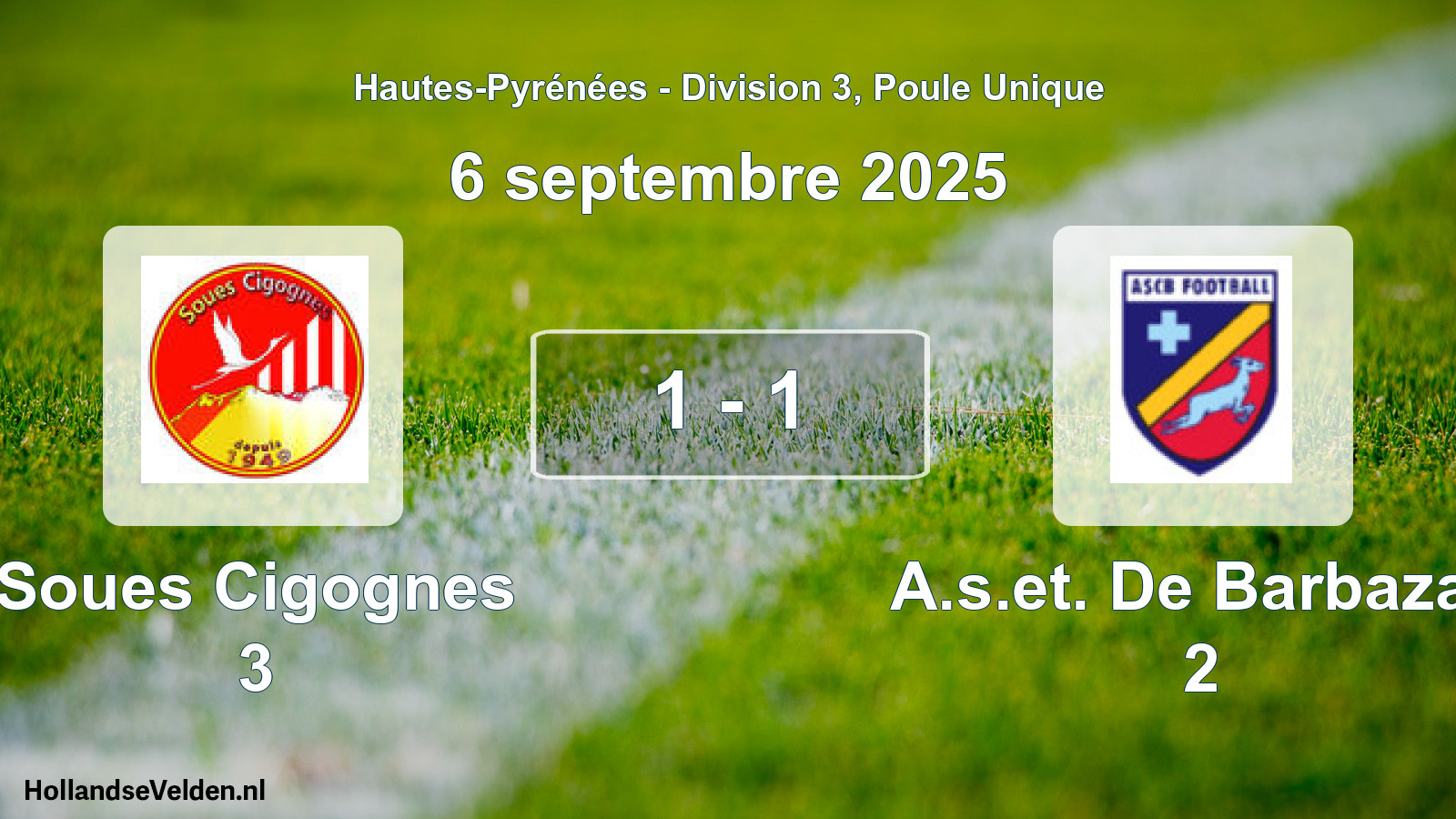 Gespeelde wedstrijd: Soues Cigognes 3 - A.s.et. De Barbazan 2 1 - 1 (6 september 2025)