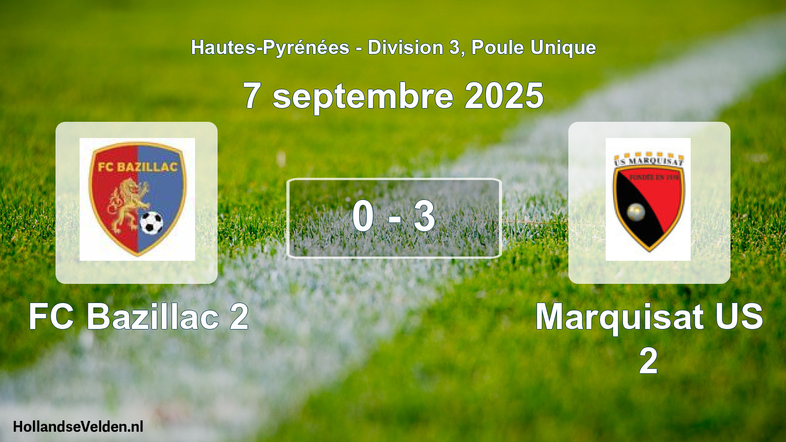 Match joué: FC Bazillac 2 - Marquisat US 2 0 - 3 (7 septembre 2025)