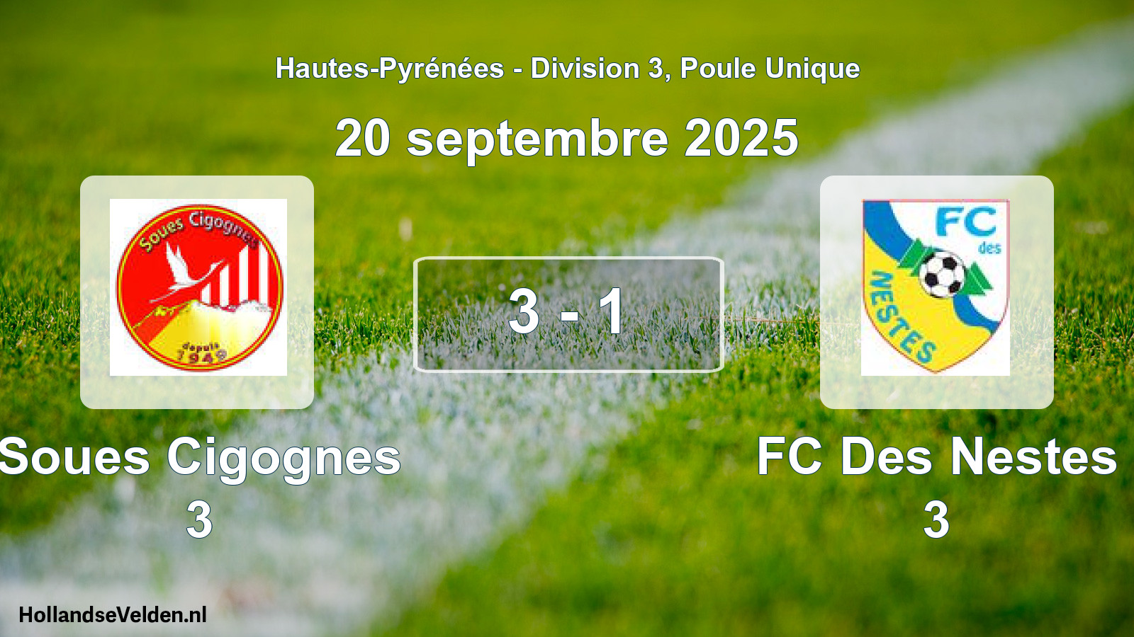 Match joué: Soues Cigognes 3 - FC Des Nestes 3 3 - 1 (20 septembre 2025)