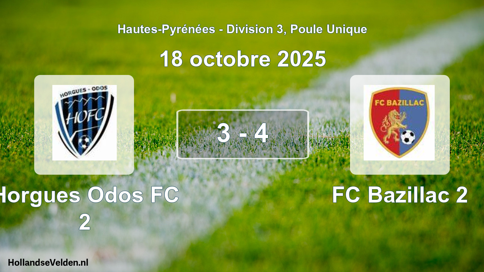 Gespeelde wedstrijd: Horgues Odos FC 2 - FC Bazillac 2 3 - 4 (18 oktober 2025)