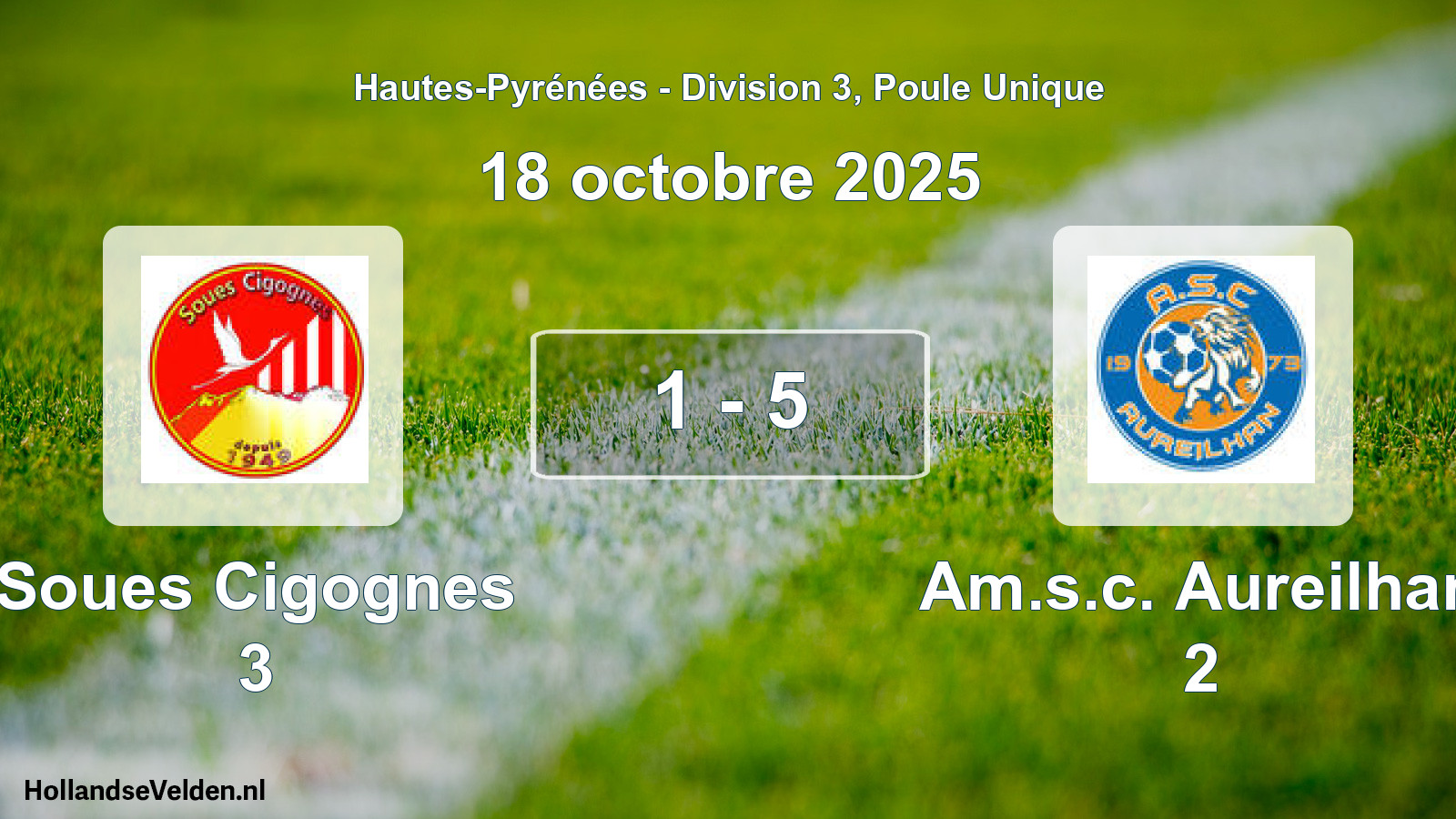 Gespeelde wedstrijd: Soues Cigognes 3 - Am.s.c. Aureilhan 2 1 - 5 (18 oktober 2025)