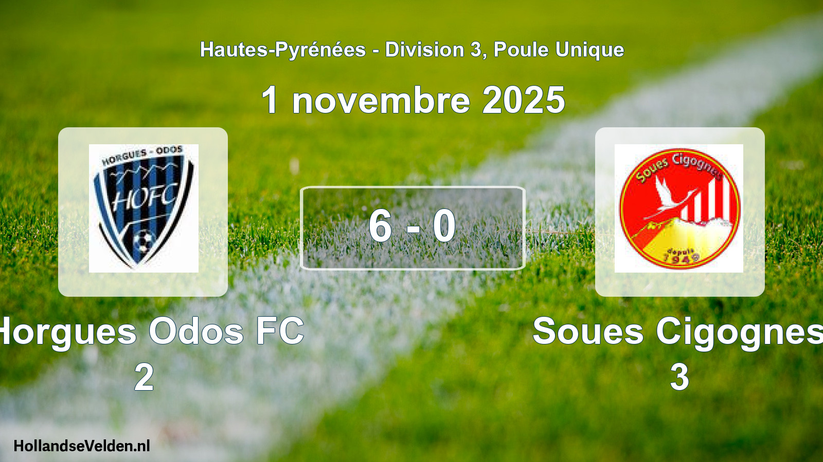 Total number of matches played: Horgues Odos FC 2 - Soues Cigognes 3 6 - 0 (1 November 2025)