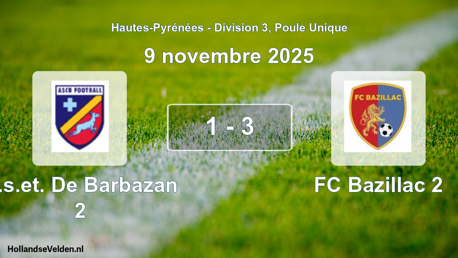 Total number of matches played: A.s.et. De Barbazan 2 - FC Bazillac 2 1 - 3 (9 November 2025)