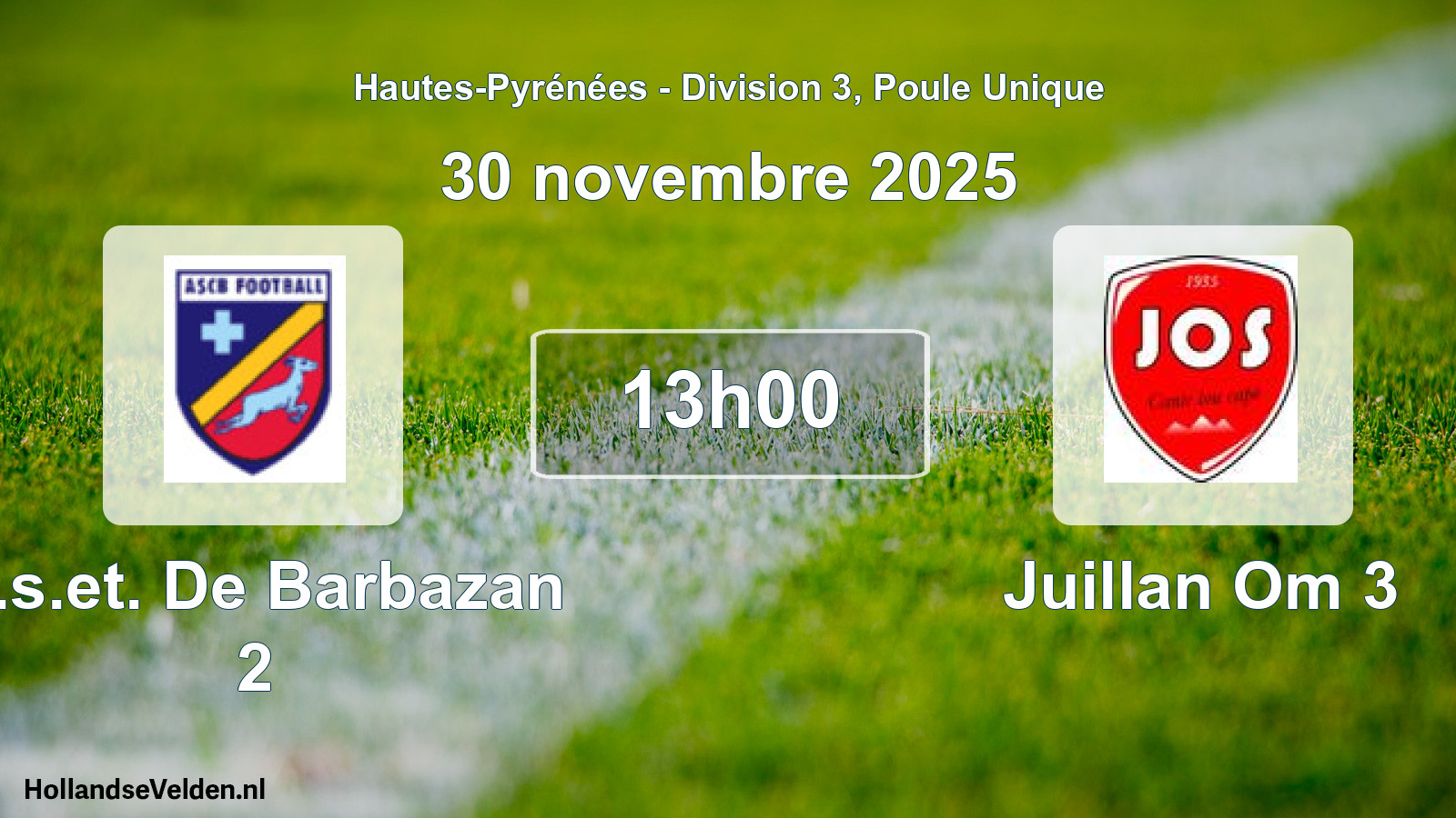 Match programmé: A.s.et. De Barbazan 2 - Juillan Om 3 (30 novembre 2025)