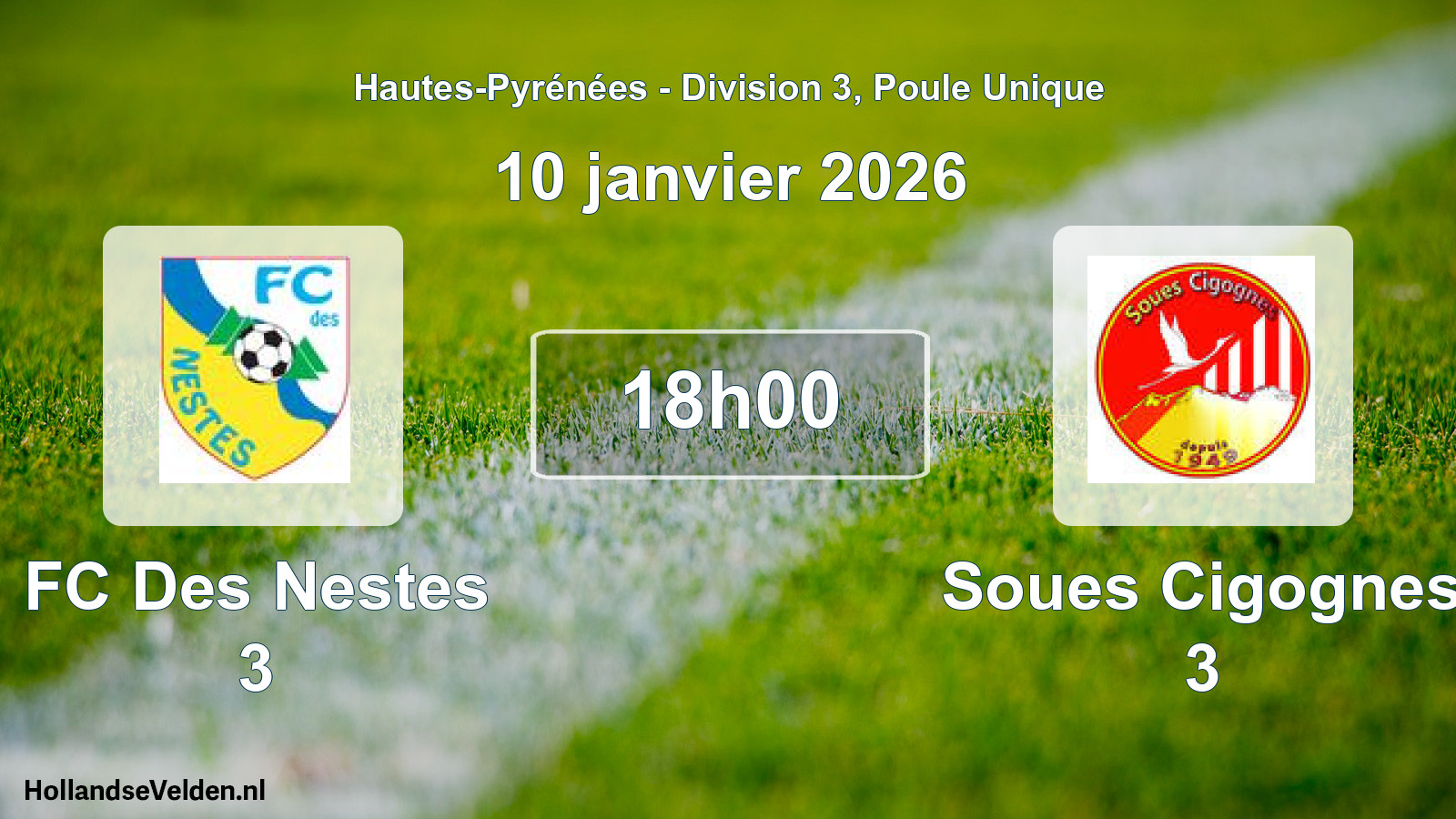 Match programmé: FC Des Nestes 3 - Soues Cigognes 3 (10 janvier 2026)