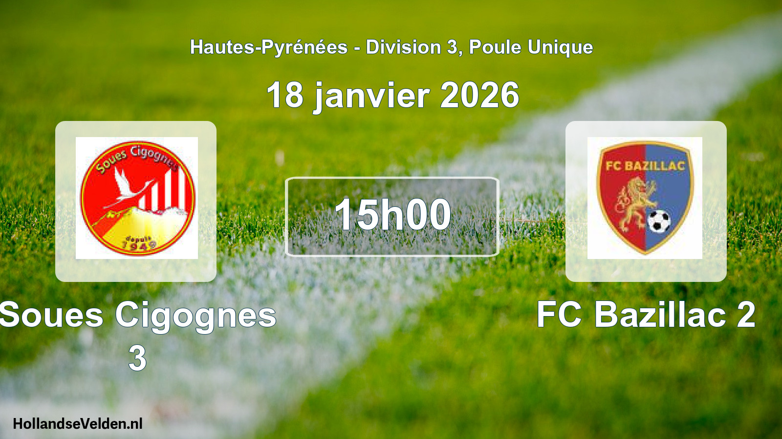 Scheduled Match: Soues Cigognes 3 - FC Bazillac 2 (18 January 2026)