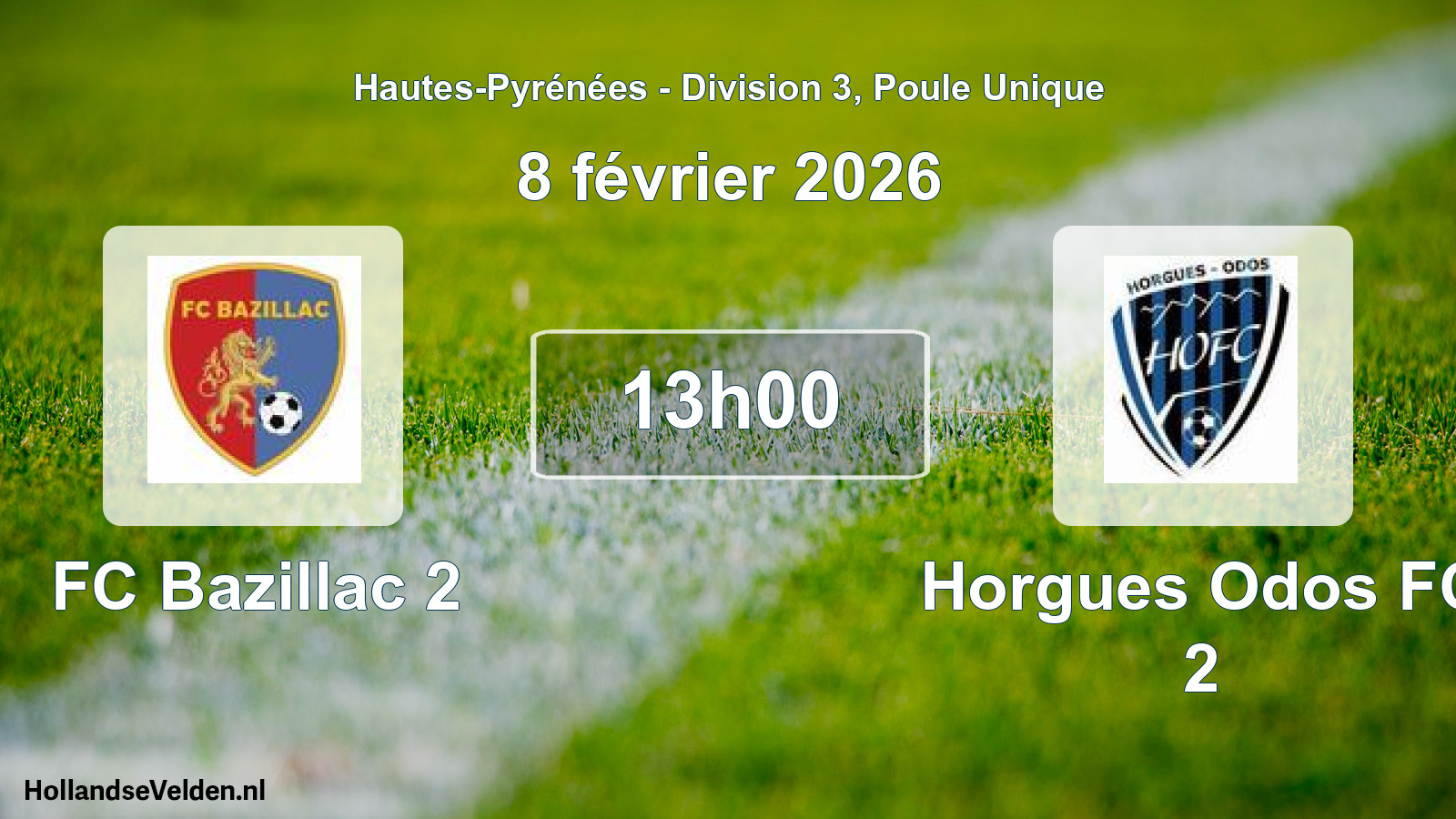 Match programmé: FC Bazillac 2 - Horgues Odos FC 2 (8 février 2026)
