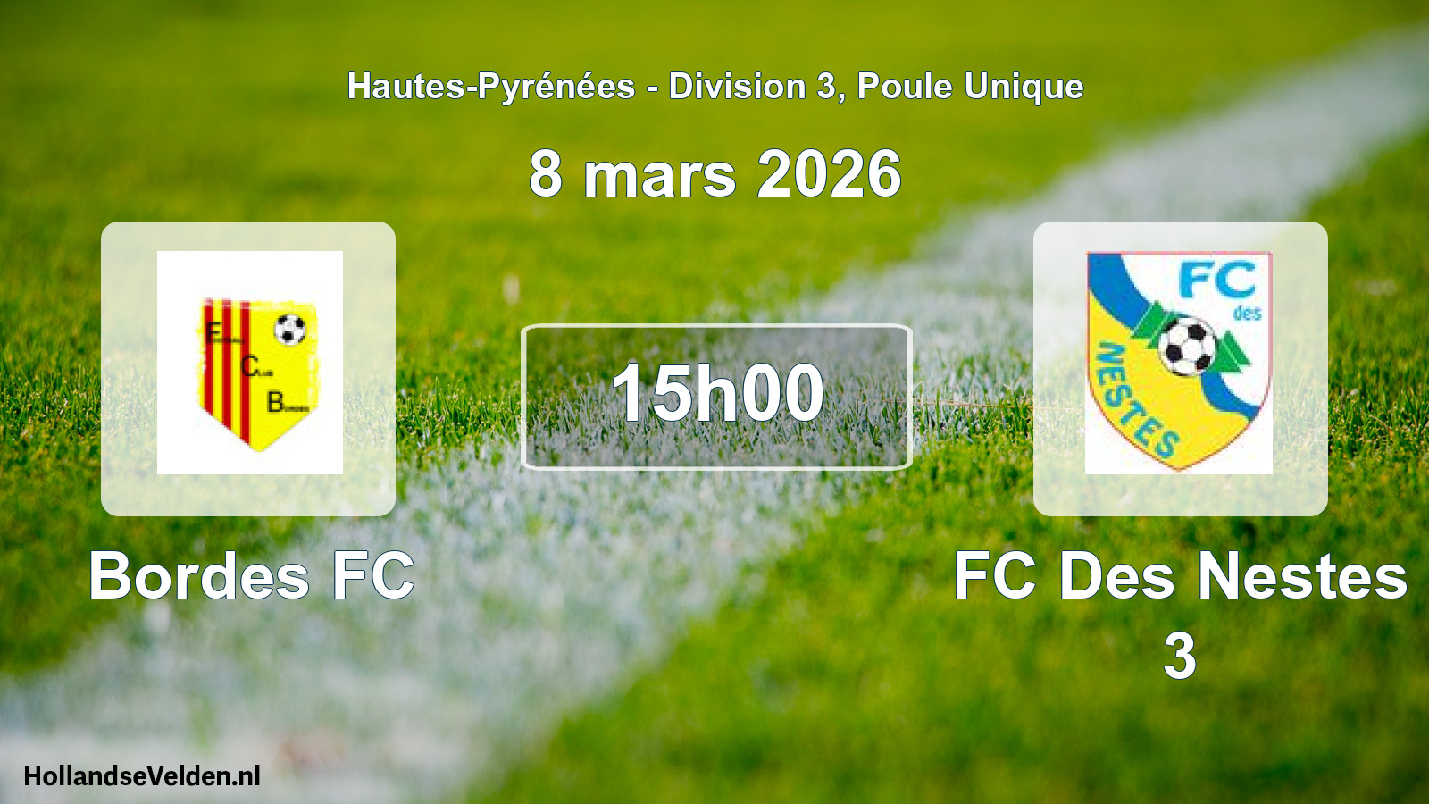 Match programmé: Bordes FC - FC Des Nestes 3 (8 mars 2026)