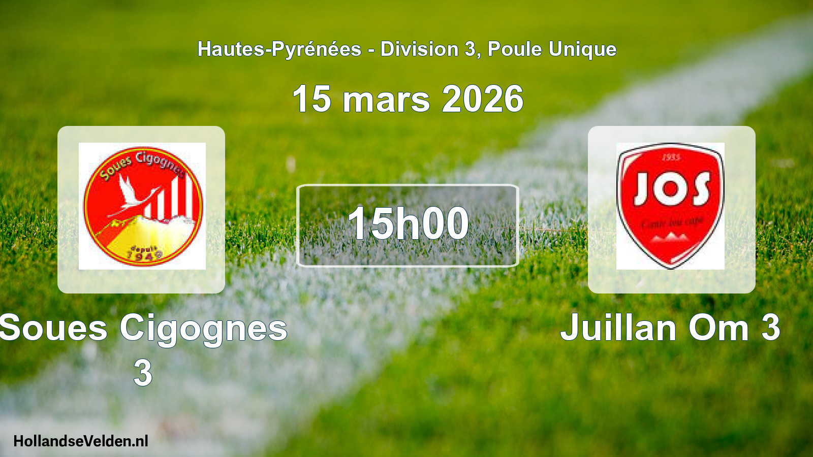 Match programmé: Soues Cigognes 3 - Juillan Om 3 (15 mars 2026)