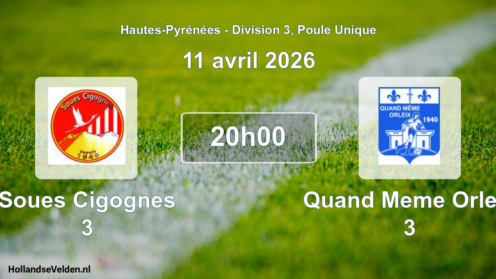 Match programmé: Soues Cigognes 3 - Quand Meme Orleix 3 (11 avril 2026)