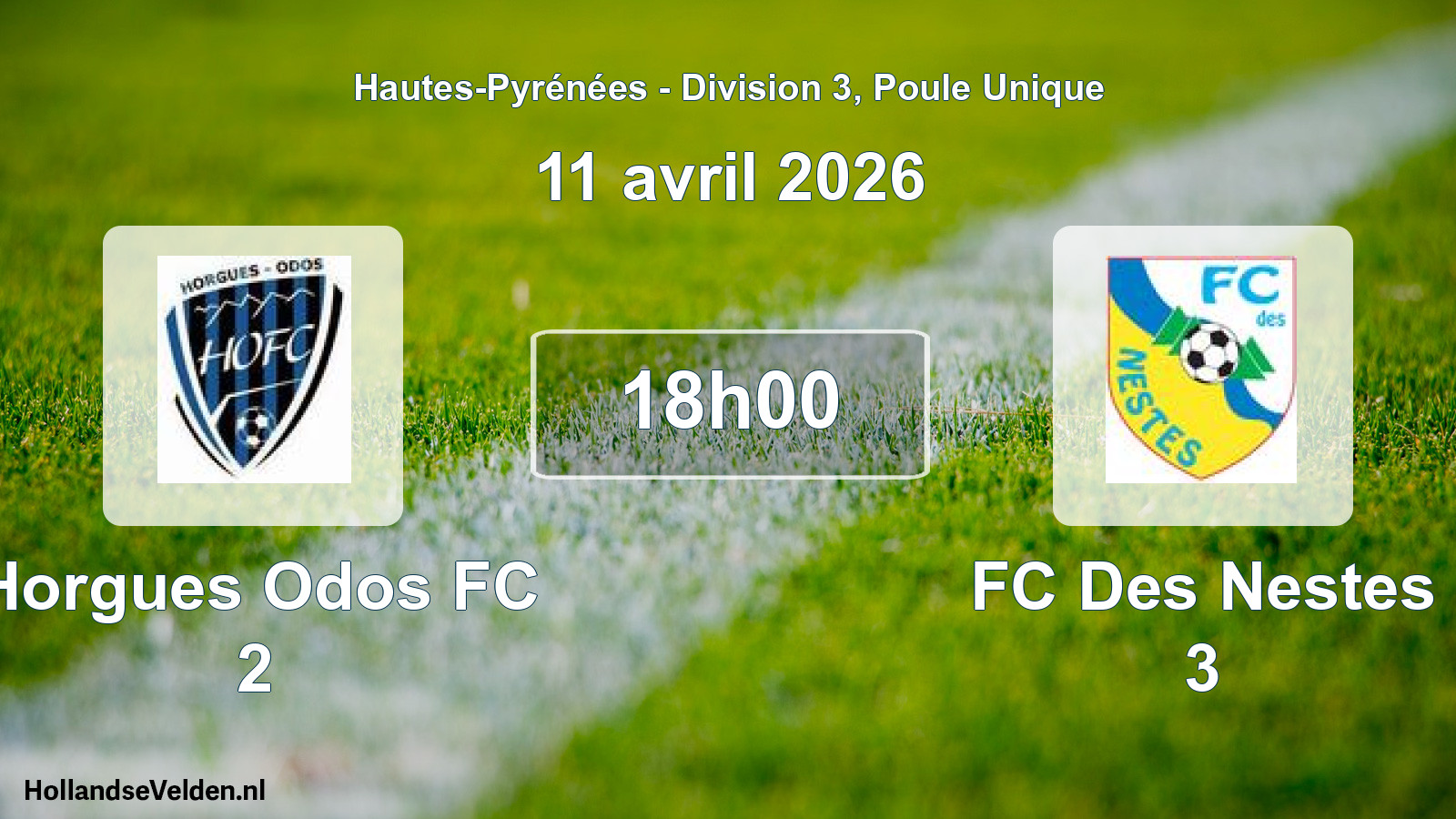 Match programmé: Horgues Odos FC 2 - FC Des Nestes 3 (11 avril 2026)