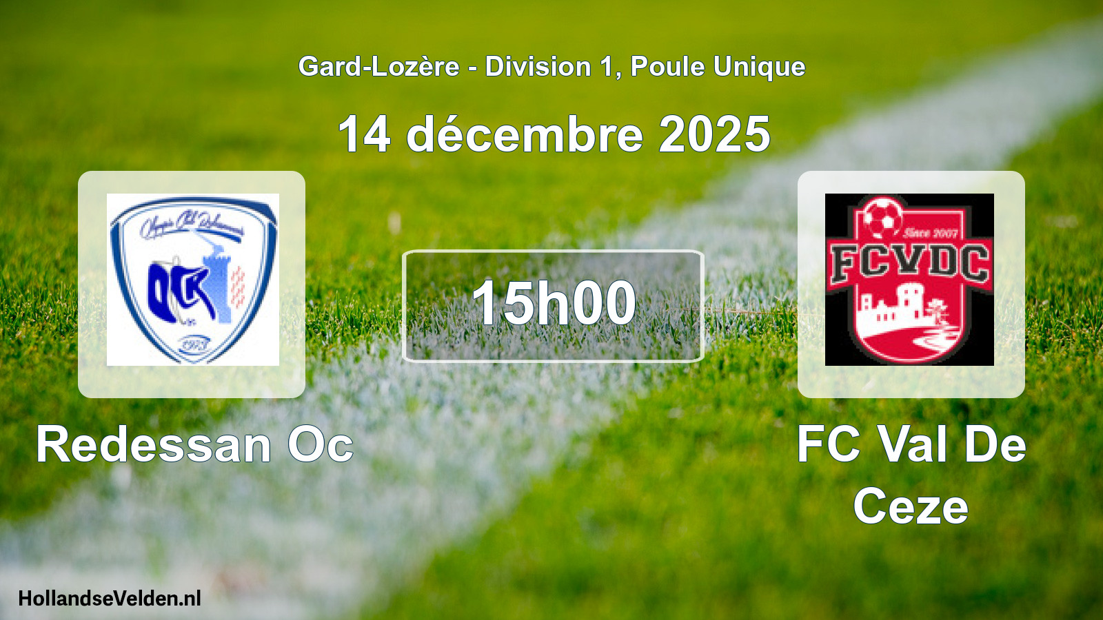 Match programmé: Redessan Oc - FC Val De Ceze (14 décembre 2025)