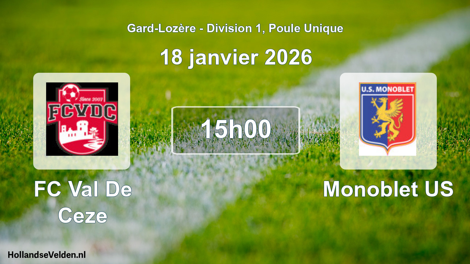 Match programmé: FC Val De Ceze - Monoblet US (18 janvier 2026)