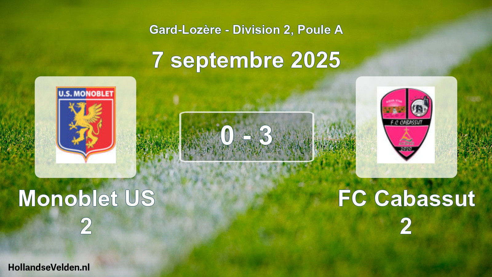 Total number of matches played: Monoblet US 2 - FC Cabassut 2 0 - 3 (7 September 2025)