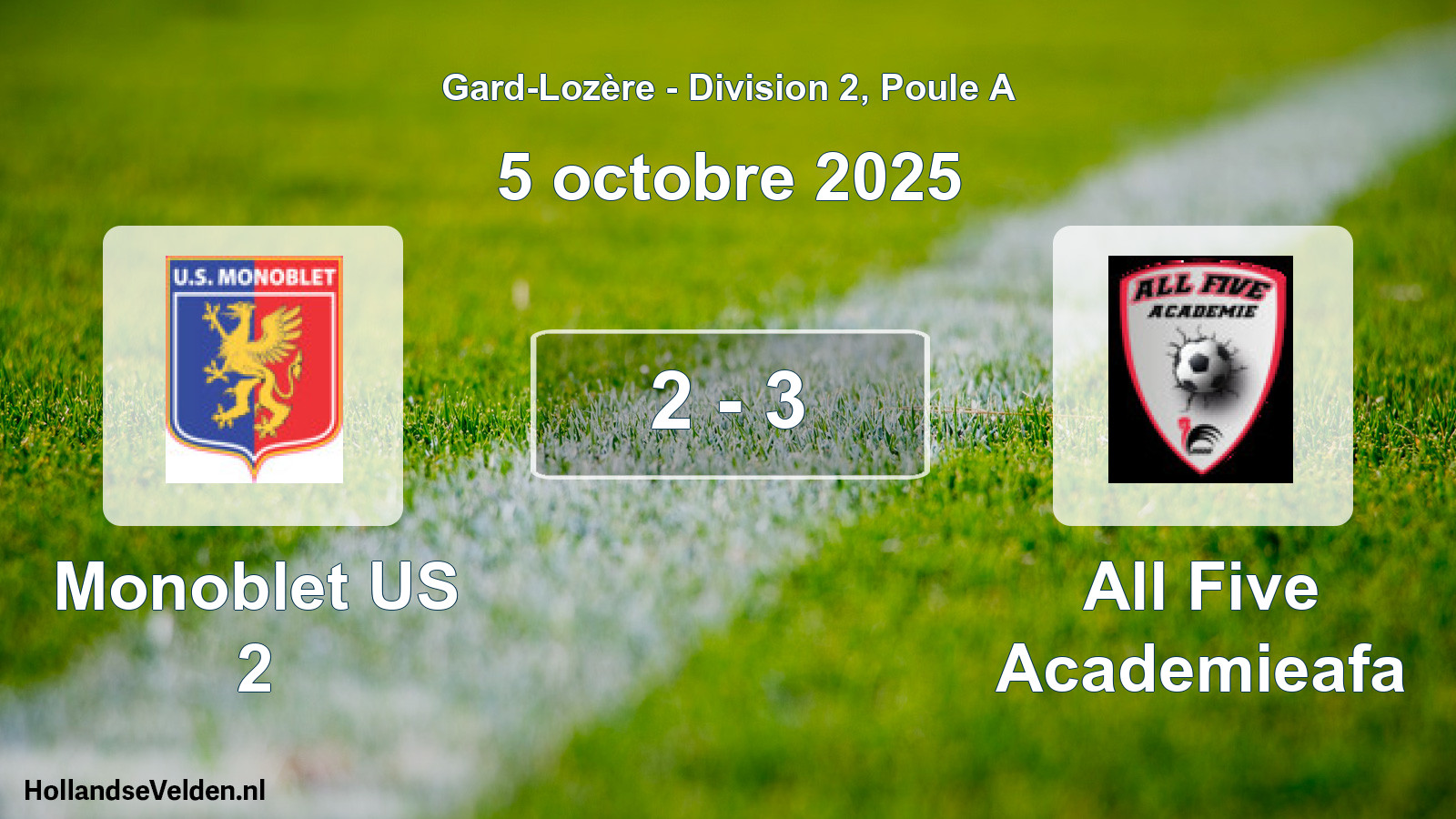 Total number of matches played: Monoblet US 2 - All Five Academieafa 2 - 3 (5 October 2025)