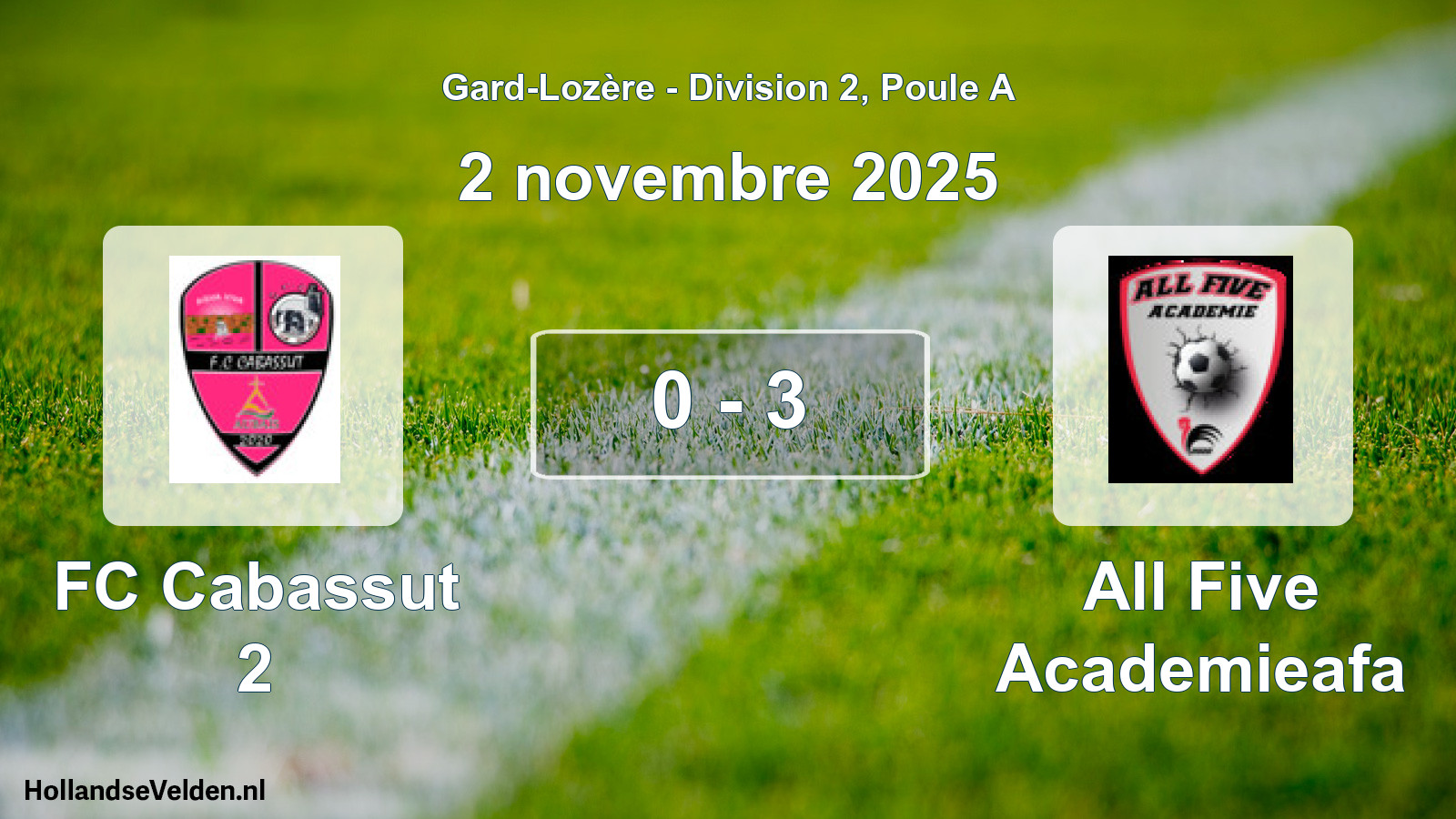 Gespeelde wedstrijd: FC Cabassut 2 - All Five Academieafa 0 - 3 (2 november 2025)