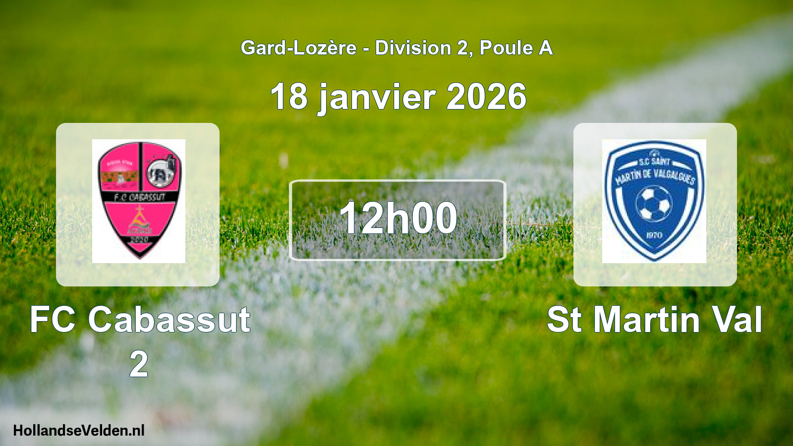 Match programmé: FC Cabassut 2 - St Martin Val (18 janvier 2026)