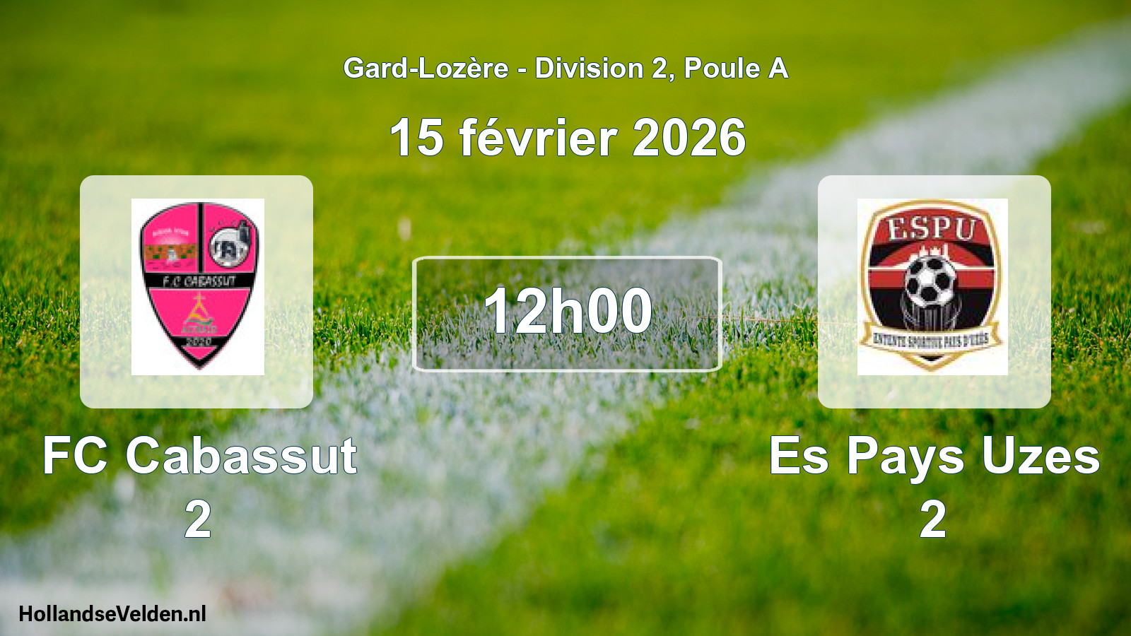 Match programmé: FC Cabassut 2 - Es Pays Uzes 2 (15 février 2026)