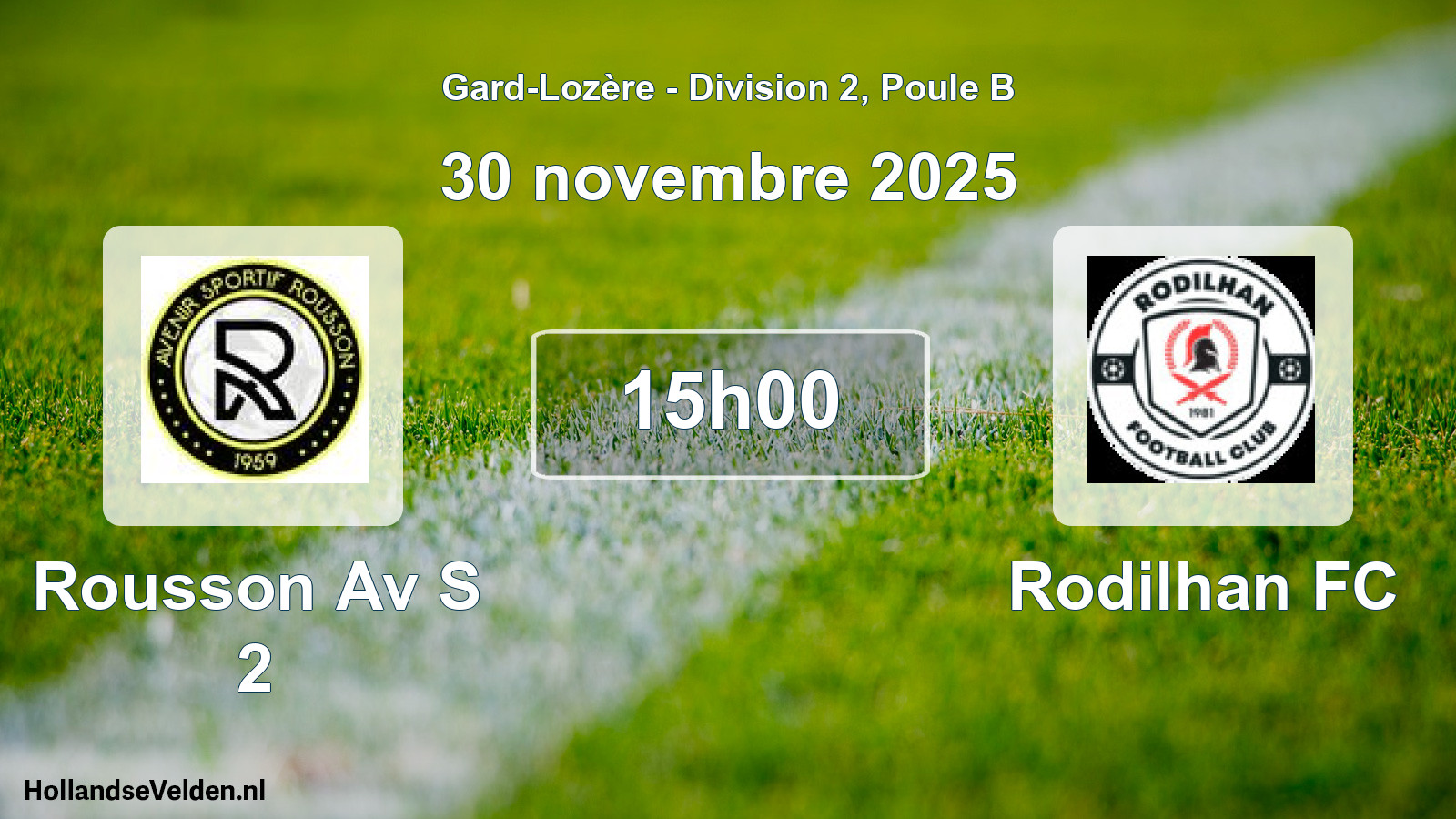 Match programmé: Rousson Av S 2 - Rodilhan FC (30 novembre 2025)