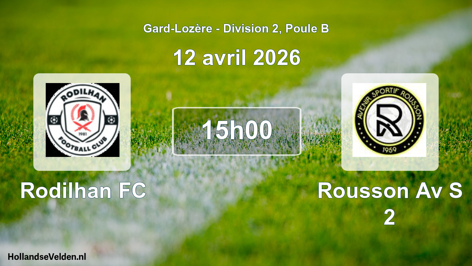 Match programmé: Rodilhan FC - Rousson Av S 2 (12 avril 2026)