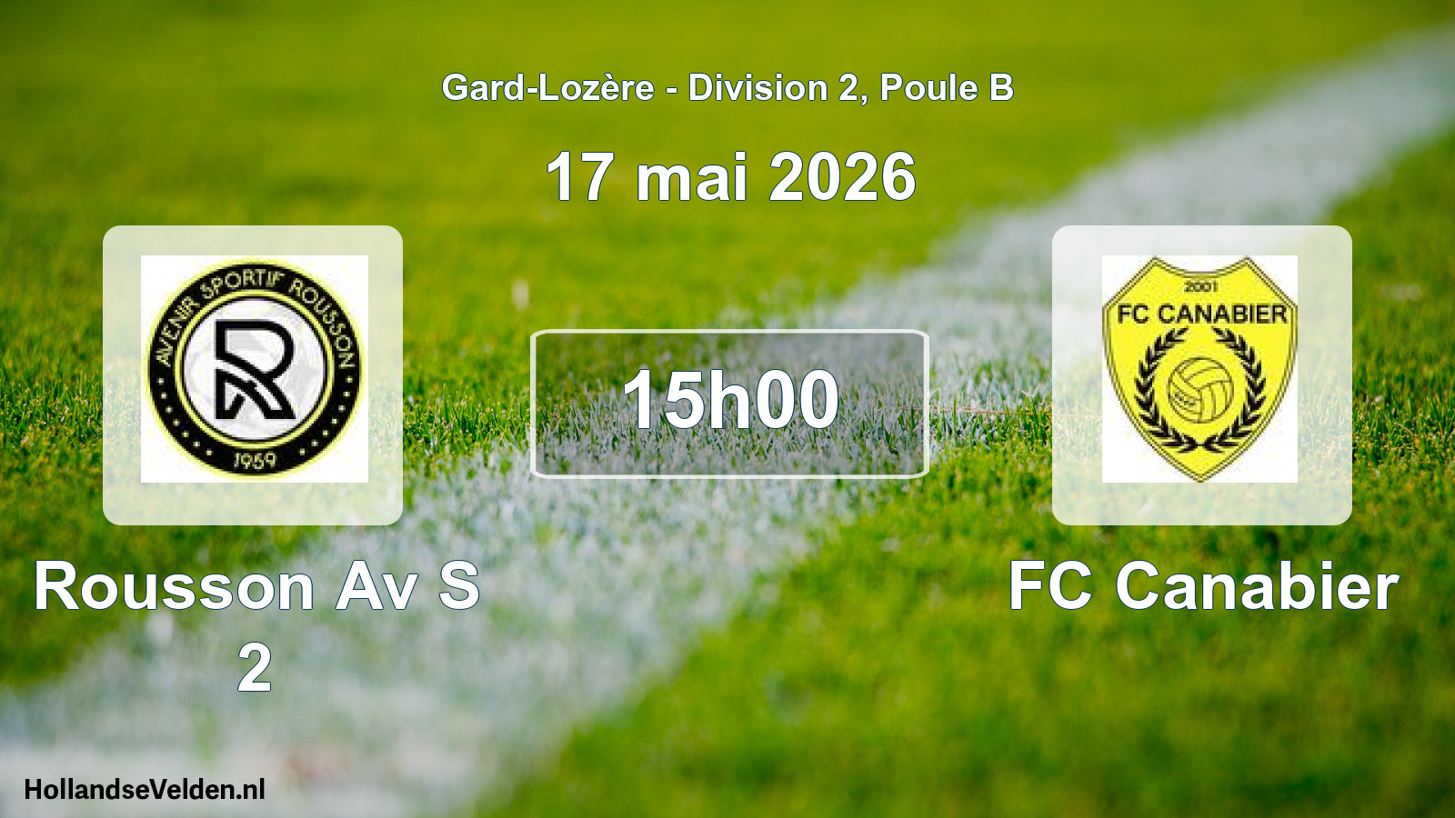 Match programmé: Rousson Av S 2 - FC Canabier (17 mai 2026)
