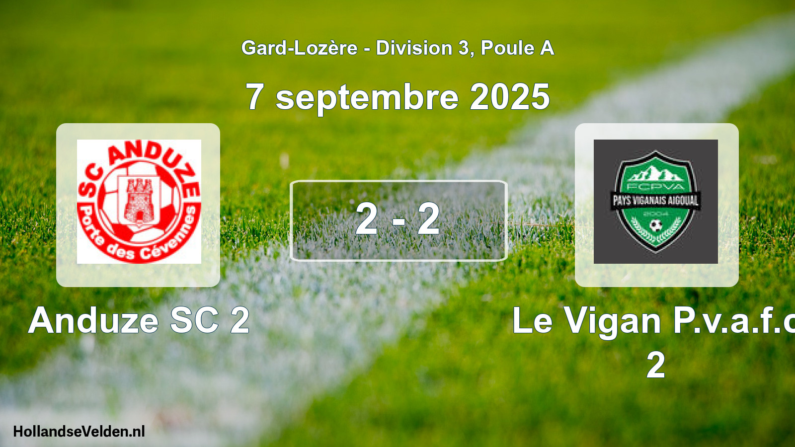 Match joué: Anduze SC 2 - Le Vigan P.v.a.f.c 2 2 - 2 (7 septembre 2025)