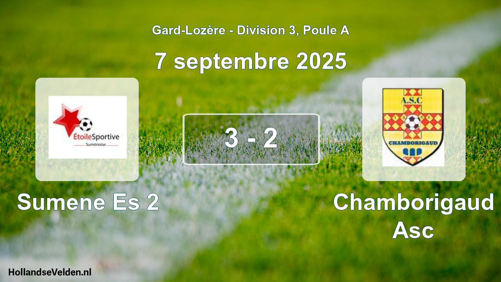 Match joué: Sumene Es 2 - Chamborigaud Asc 3 - 2 (7 septembre 2025)