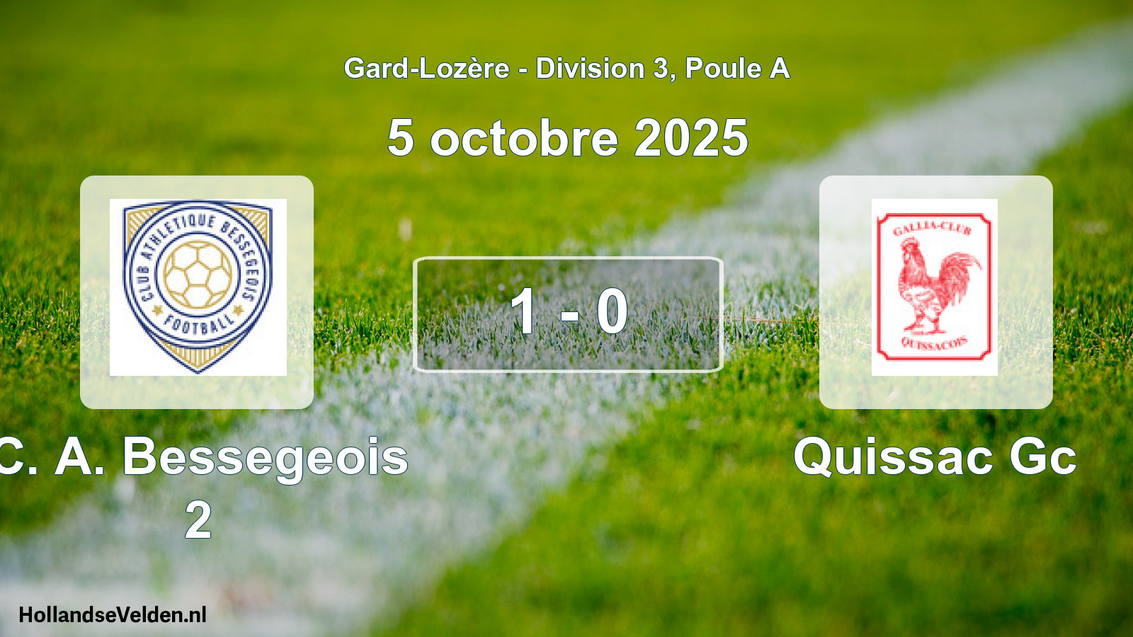 Match joué: C. A. Bessegeois 2 - Quissac Gc 1 - 0 (5 octobre 2025)
