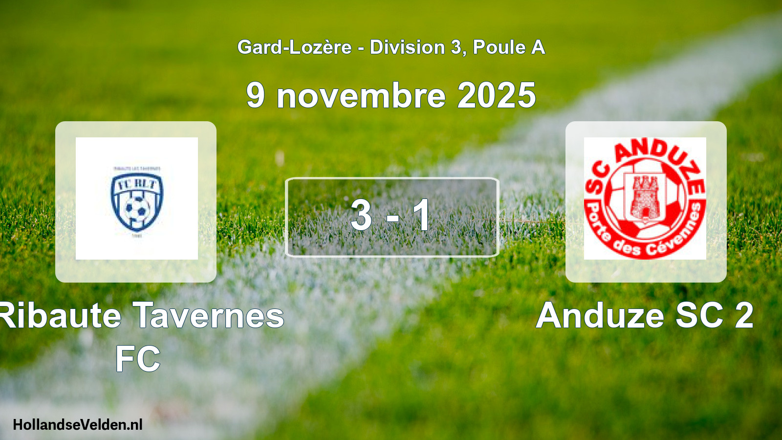 Match joué: Ribaute Tavernes FC - Anduze SC 2 3 - 1 (9 novembre 2025)