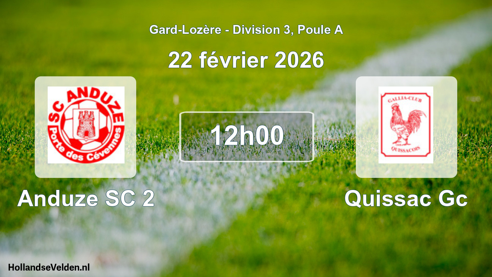 Match programmé: Anduze SC 2 - Quissac Gc (22 février 2026)
