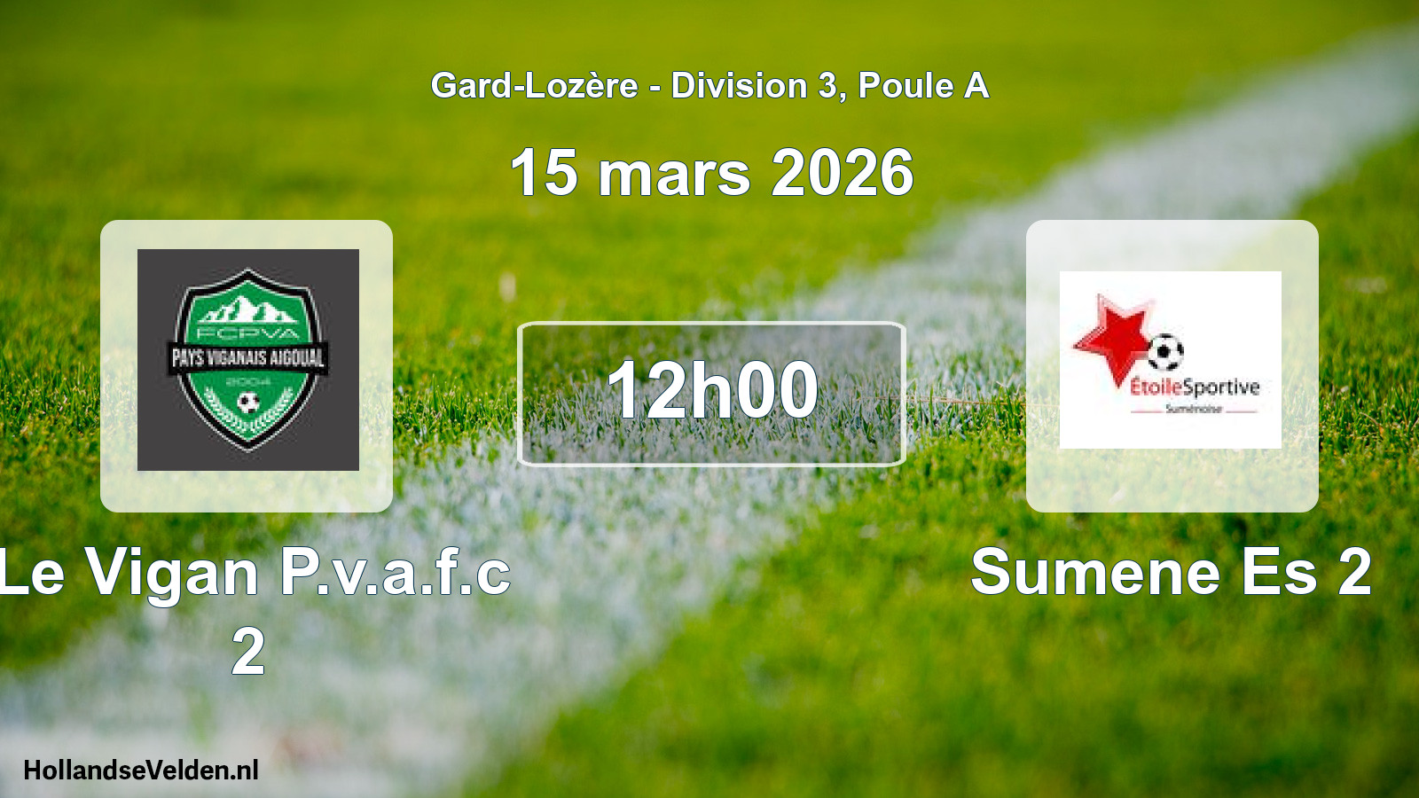 Match programmé: Le Vigan P.v.a.f.c 2 - Sumene Es 2 (15 mars 2026)