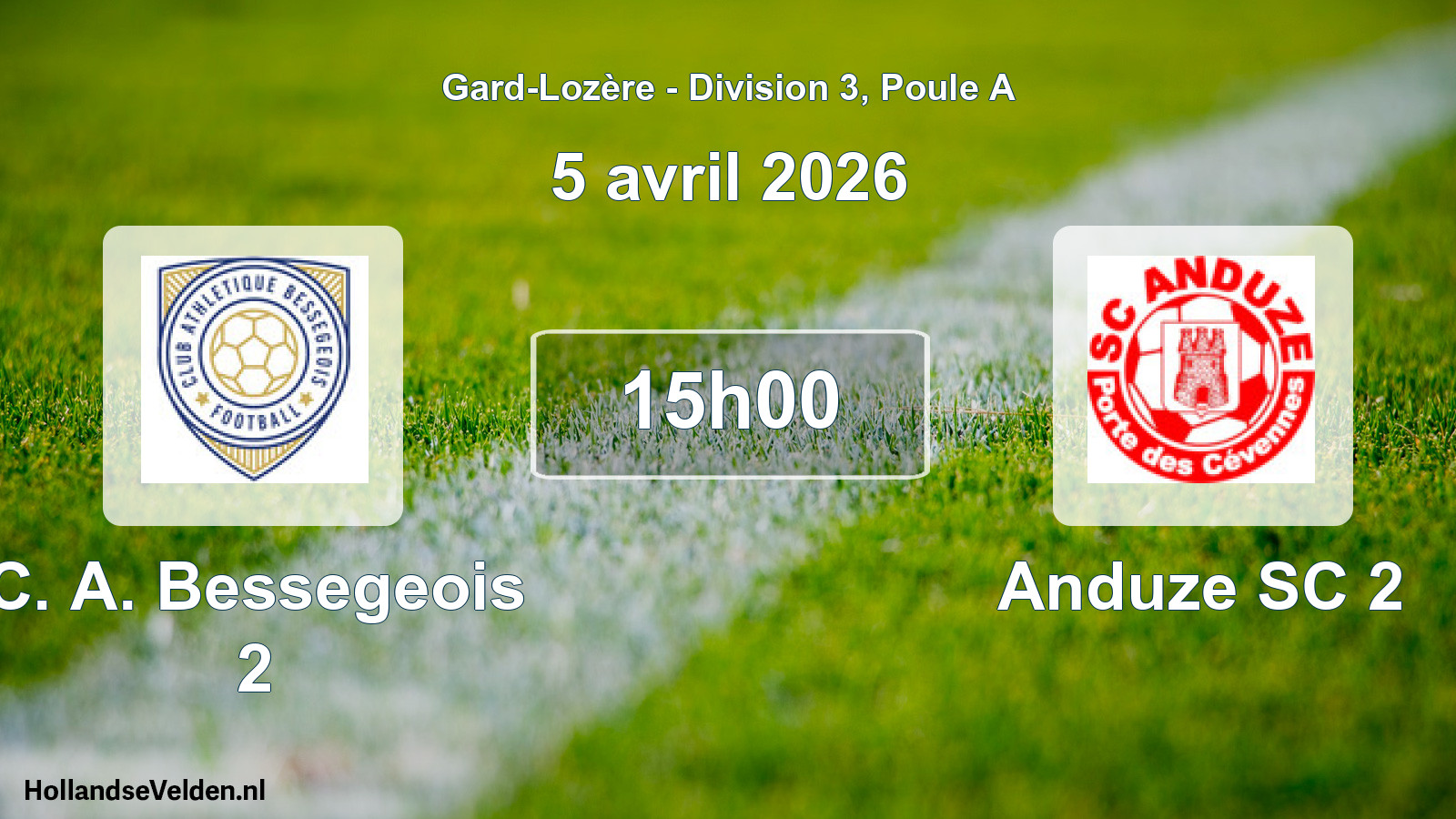 Match programmé: C. A. Bessegeois 2 - Anduze SC 2 (5 avril 2026)