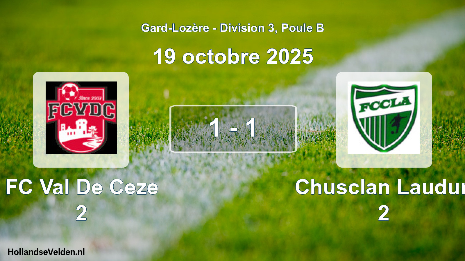 Match joué: FC Val De Ceze 2 - Chusclan Laudun 2 1 - 1 (19 octobre 2025)