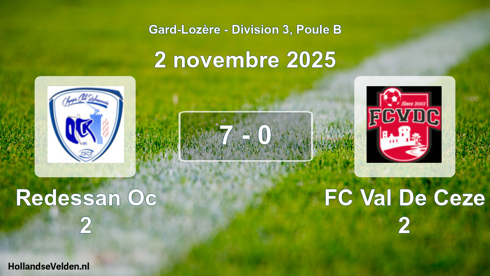 Match joué: Redessan Oc 2 - FC Val De Ceze 2 7 - 0 (2 novembre 2025)