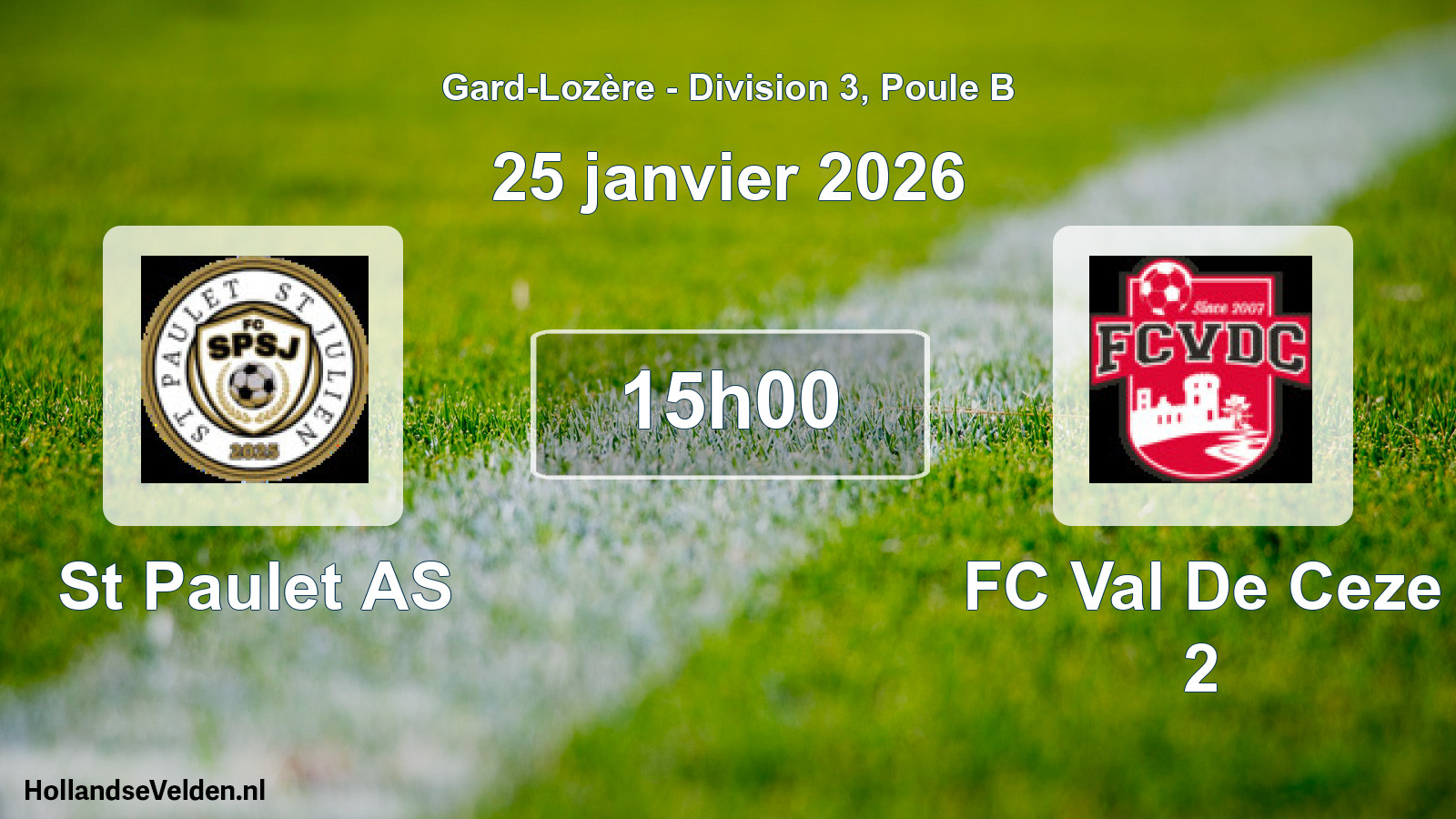 Match programmé: St Paulet AS - FC Val De Ceze 2 (25 janvier 2026)
