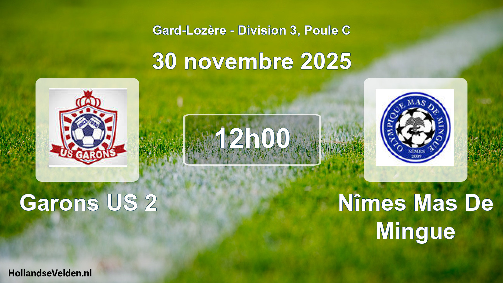 Match programmé: Garons US 2 - Nîmes Mas De Mingue (30 novembre 2025)