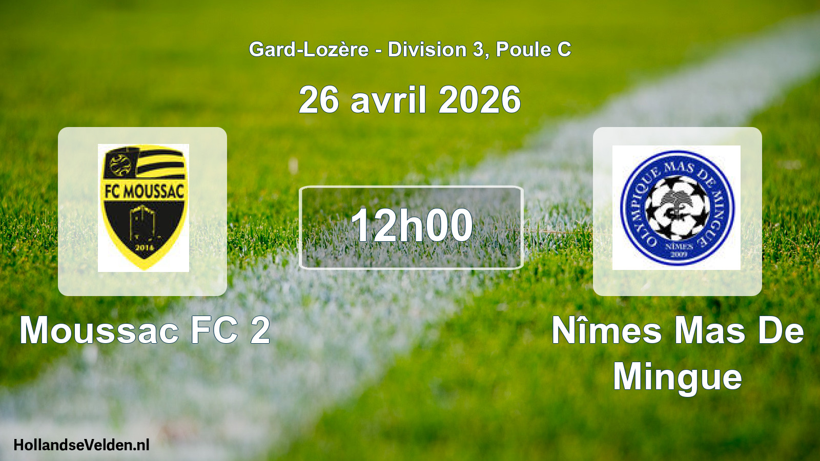 Match programmé: Moussac FC 2 - Nîmes Mas De Mingue (26 avril 2026)